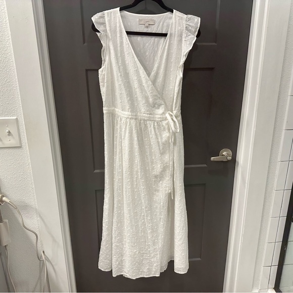 Loft midi eyelet white wrap dress - Picture 1 of 4